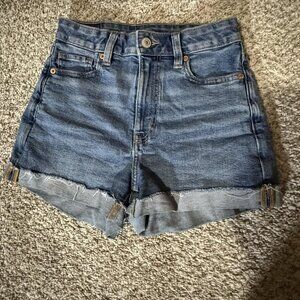 American Eagle Shorts Womens 00 Blue Denim Stretch High Rise Raw Hem Casual